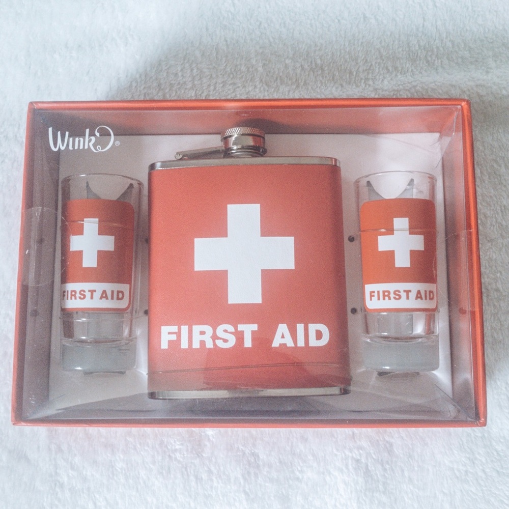 First Aid flask and shot glass gift set